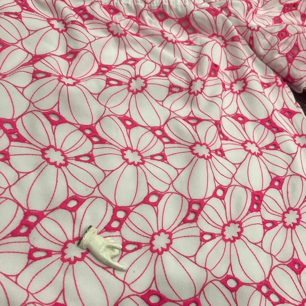 Lily Pulitzer Lesley off shoulder pink and white fully lined eyelet top. - Picture 6 of 8